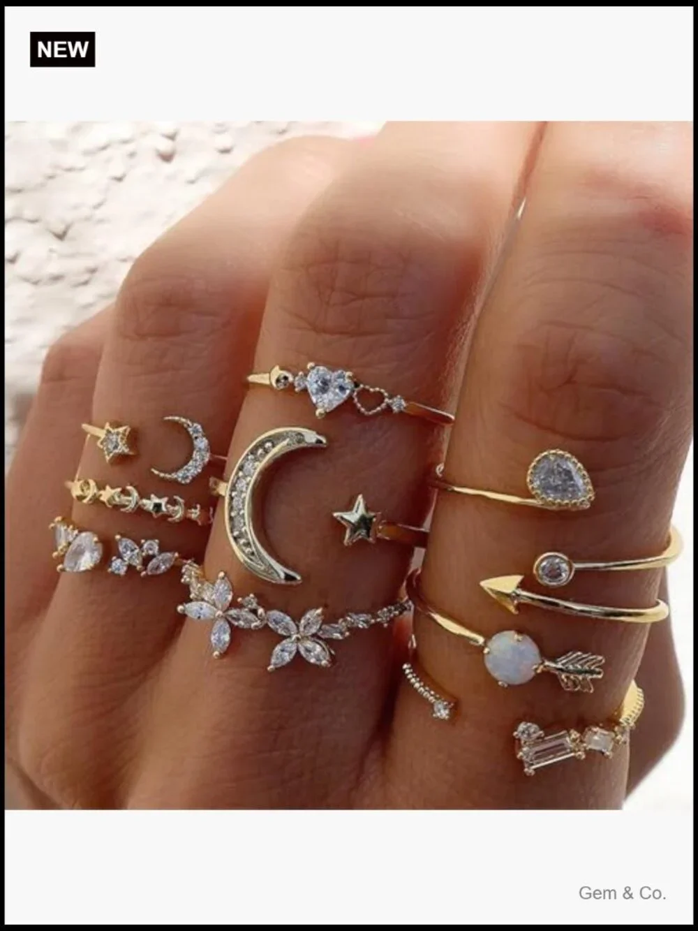 Star Moon Heart Stackable Ring Set for Women